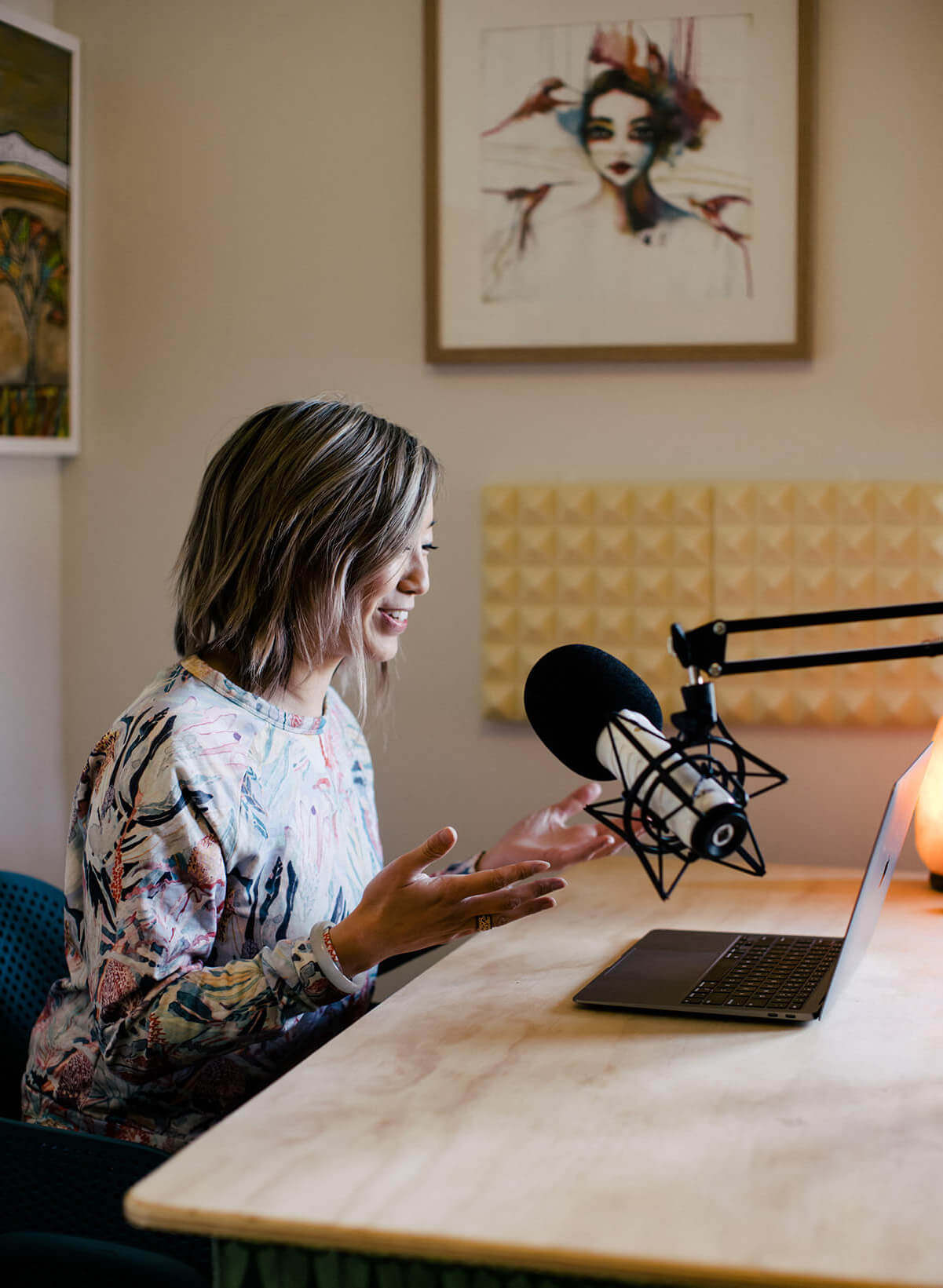 Dr Jin Ong Recording a podcast at home in wanaka